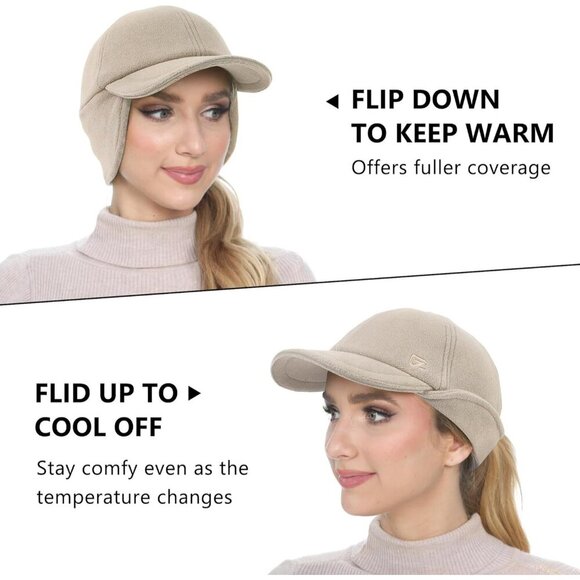 〽️Women’s Khakhi Fleece Winter Hat Reflective Ponytail Ear Flap main image 4